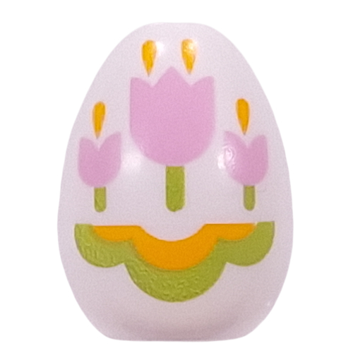 Food Egg with 1.5mm Hole with Bright Pink Tulips, Bright Light Orange/Green Decorations Print (White)
