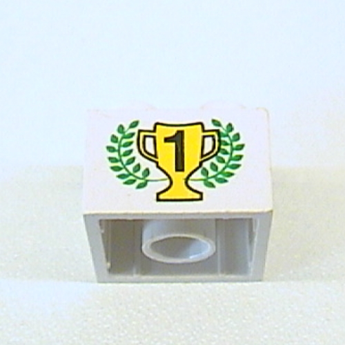 Brick 2 x 2 with Gold 1st Place Cup and Laurels Print (White)