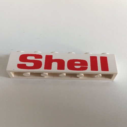 Brick 1 x 6 with 'Shell' Bold Red Print (White)