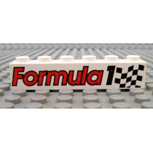 Brick 1 x 6 with 'Formula 1' and Chequered Flag Print (White)