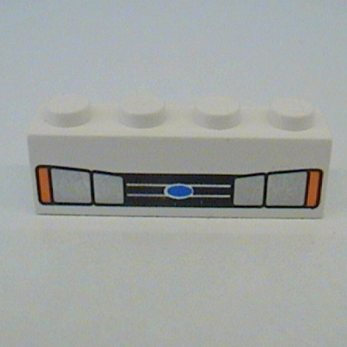 Brick 1 x 4 with Car Headlights and Blue Oval Print (White)