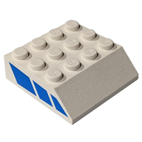 Brick Sloped 45° 4 x 4 with Blue Stripe Print (White)