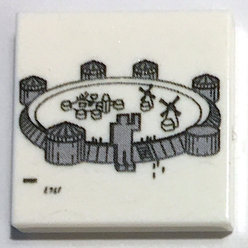 Tile 2 x 2 with Wall, Windmill, Statue Print (White)