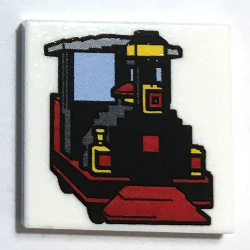 Tile 2 x 2 with Locomotive Print (White)