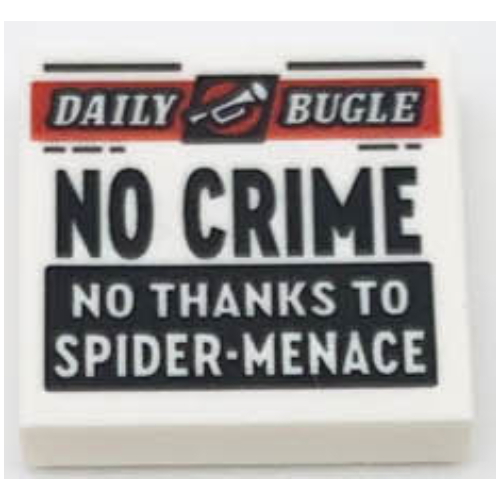 Tile 2 x 2 with Newspaper Daily Bugle 'NO CRIME NO THANKS TO SPIDER-MENACE' Print (White)