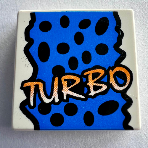 Tile 2 x 2 with Yellow 'TURBO', Black Spots, Blue Background Print (White)