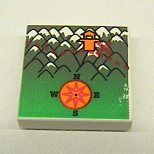 Tile 2 x 2 with Map - Orient Compass Mountains and Temple Print (White)