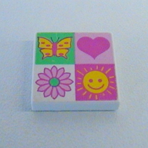 Tile 2 x 2 with 4 section Heart, Sun, Flower, Butterfly Print (White)