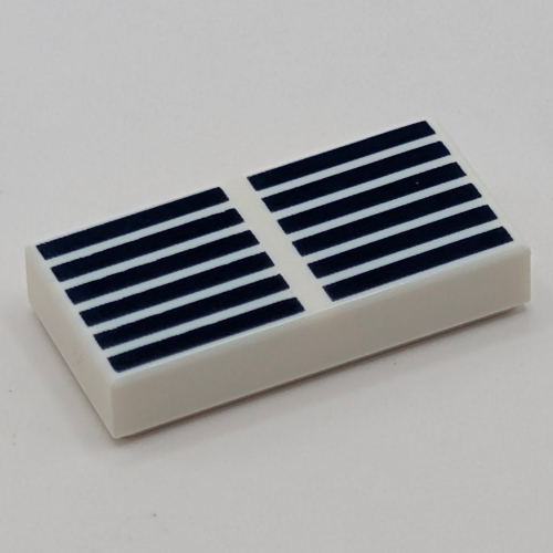 Tile 1 x 2 with Dark Blue Lines / Solar Panels Print (White)