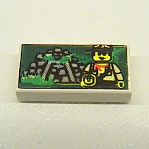 Tile 1 x 2 with Minifig and Jungle Ruins Print (White)