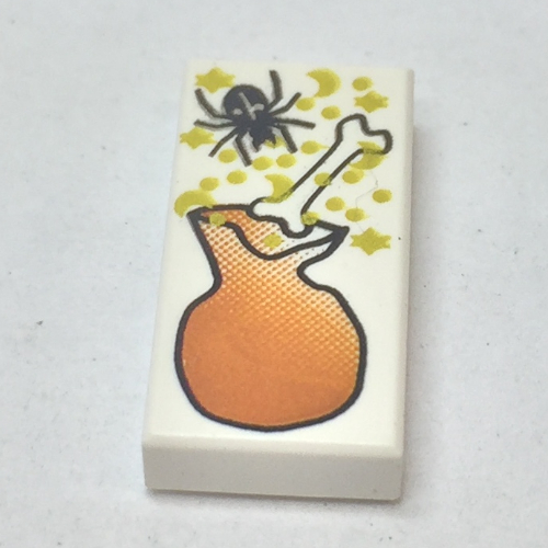 Tile 1 x 2 with Spider and Bag Print (White)