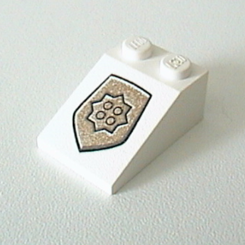 Brick Sloped 33° 3 x 2 with World City Gold Police Badge Print (White)