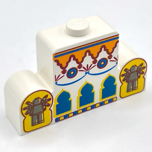 Brick Curved 1 x 4 x 2 Center Stud Top with Orient Arches, Minifigs Print (White)