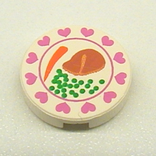 Tile Round 2 x 2 with Hearts, Steak, Peas, Carrot Print (White)