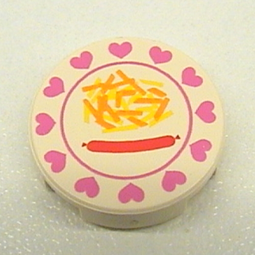 Tile Round 2 x 2 with Hearts, Hot Dog, French Fries Print (White)