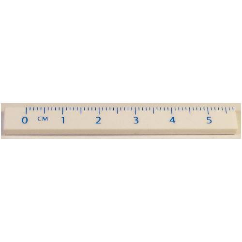 Tile 1 x 8 with Ruler CM 0 - 5 Pattern (White)