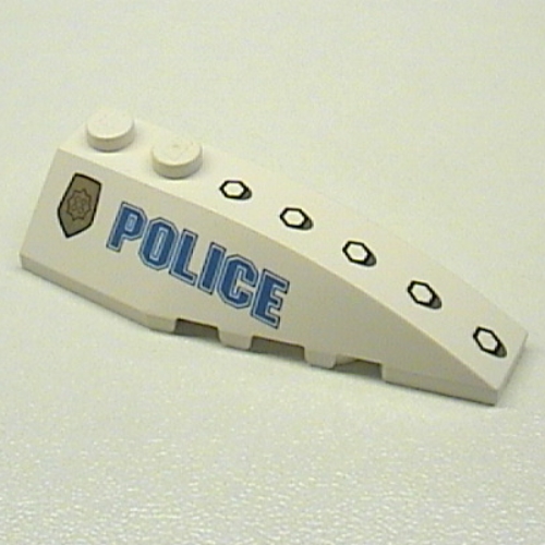 Brick Wedged, Curved 6 x 2 Right with 'POLICE' Print (White)