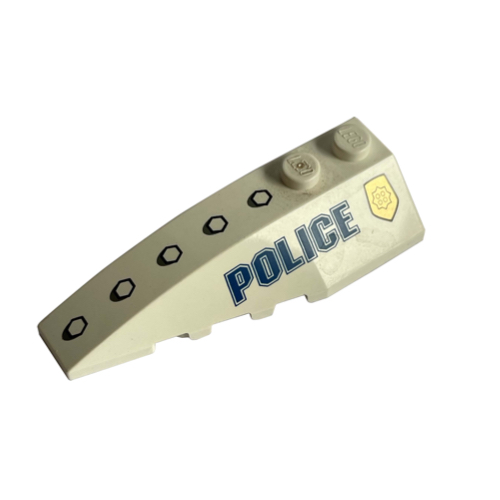 Brick Wedged, Curved 6 x 2 Left with 'POLICE' Print (White)
