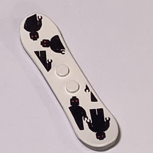 Sports Snowboard with Black Minifigs Print, Dark Gray Bottom (White)