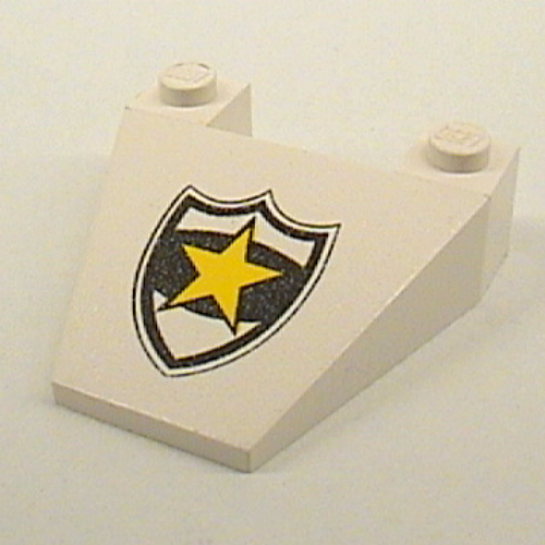 Brick Wedged, Sloped 4 x 4 Taper with Police Yellow Star Badge Print (White)