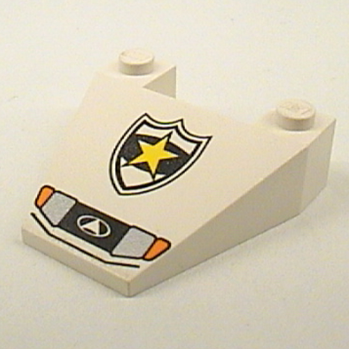 Brick Wedged, Sloped 4 x 4 Taper with Police Yellow Star Badge and Headlights Print (White)