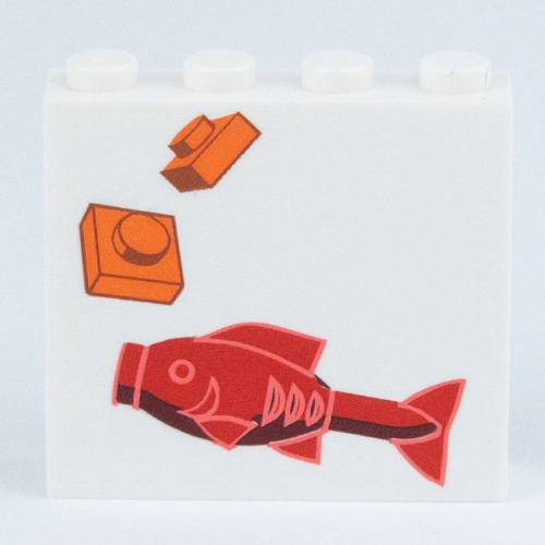 Brick 1 x 4 x 3 with Red Fish, Orange Plates Print (White)