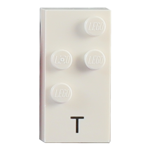 Braille Brick 2 x 4 with 4 Studs ⠞ and 'T' Print (White)