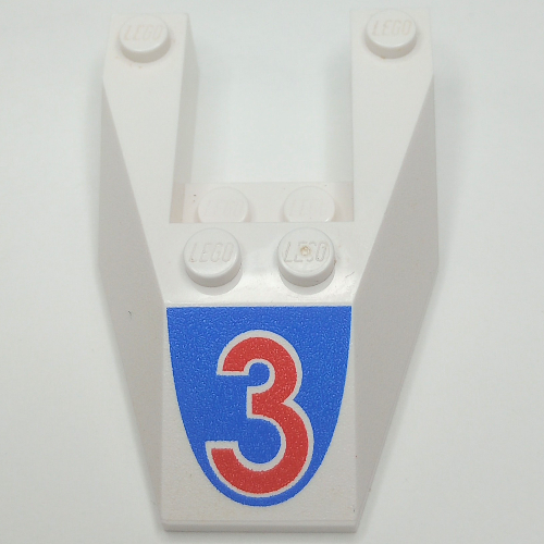 Brick Wedged, Sloped 6 x 4 Cutout, No Stud Notches with Red '3' Print (White)