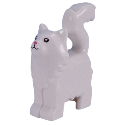 Animal, Cat with Furry Chest, Bright Pink Nose Print (White)
