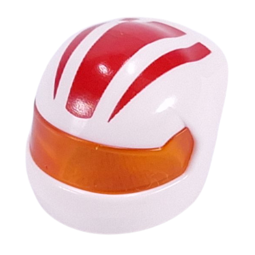 Helmet, Formula 1 with Trans-Orange Visor Pattern and Red Stripes Print (White)
