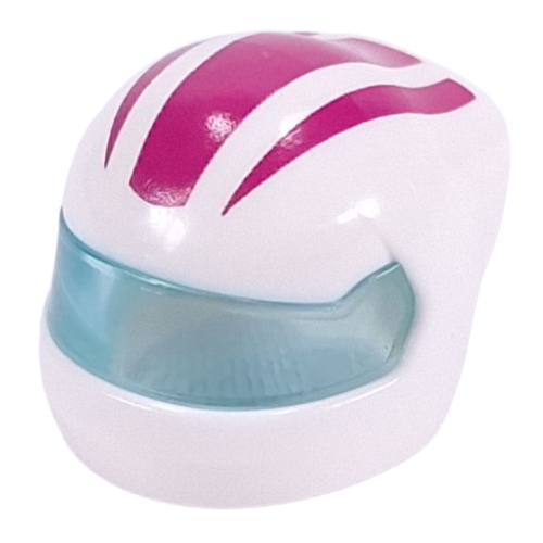 Helmet, Formula 1 with Trans-Light Blue Visor Pattern and Magenta Stripes Print (White)