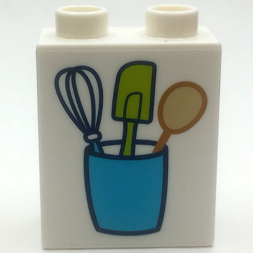Duplo Brick 1 x 2 x 2 with Kitchen Appliances Print (White)