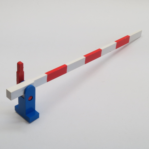 Train Level Crossing Gate Type 1, Assembly with Blue Base & Red Handle (Right) (White)