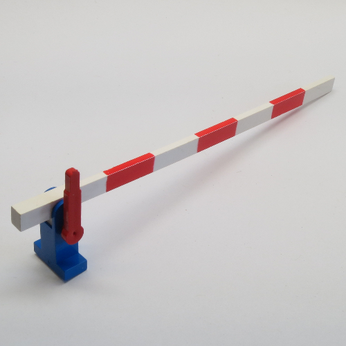 Train Level Crossing Gate Type 1, Assembly with Blue Base & Red Handle (Left) (White)