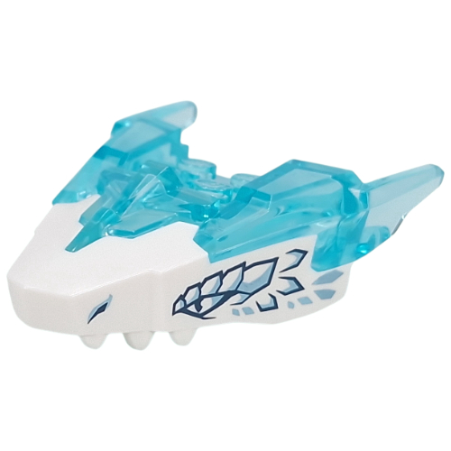 Creature Body Part, Dragon Head with Trans-Light Blue Horns Pattern, Dark Blue/Sand Blue Eye, Scales Print (White)