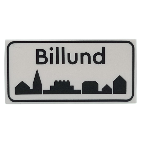 Tile 2 x 4 with 'Billund', Black Border, City Skyline Print (White)