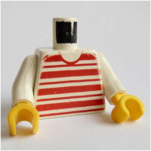 Torso, Horizontal Red Stripes Print, White Arms, Yellow Hands (White)
