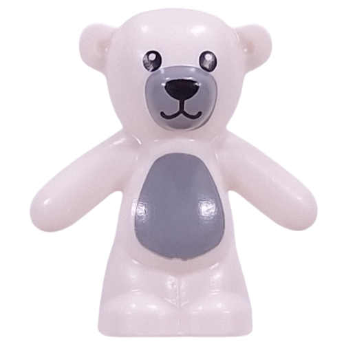 Animal, Bear / Teddy, Arms Down with Light Bluish Grey Snout, Chest Print (White)
