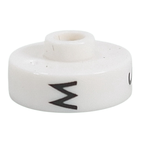 Pen Bead, Round Short, Flat Edge with 'M', 'S', 'Z' Print (White)