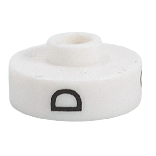Pen Bead, Round Short, Flat Edge with 'D', '2', 'W' Print (White)