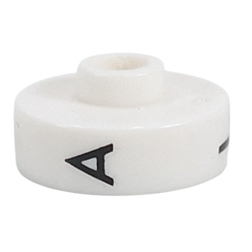 Pen Bead, Round Short, Flat Edge with 'A', 'L', 'K' Print (White)