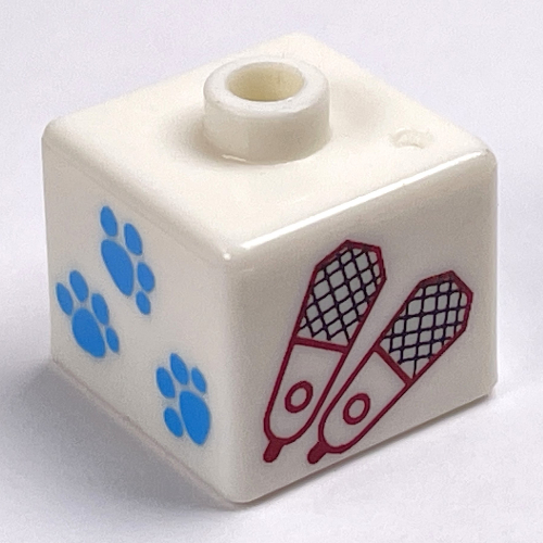 Pen Bead, Square with Paw Print and Snowshoes Print (White)
