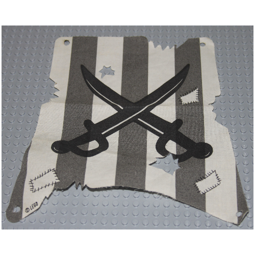 Sail, Tattered with Hole, Damage Cutouts and Dark Gray Stripes, Crossed Cutlasses Print (White)