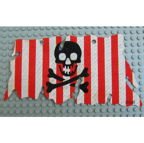 Sail, Tattered, with Red Stripes, Skull and Crossbones Print (White)