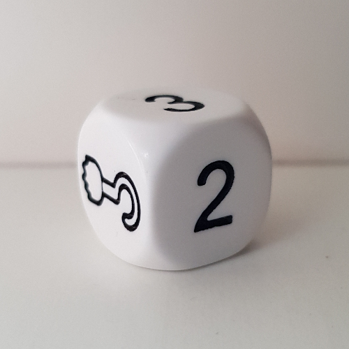 Die 6 Sided with Numbers 1 to 5 and Hook Hand (White)