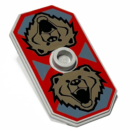 Shield Rectangular with Stud, Knights Kingdom Santis Bear Print (Non-Sticker) (Very Light Bluish Gray)