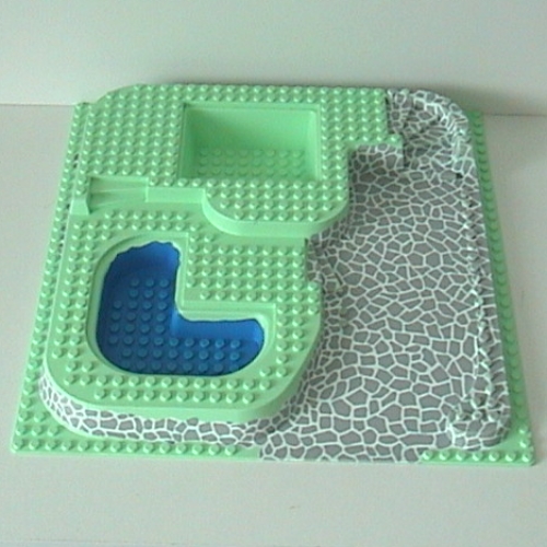 Baseplate Raised 32 x 32 with Ramp, Stairs, and Two Pits with Stone Ramp and Blue Pool Print (Light Green)
