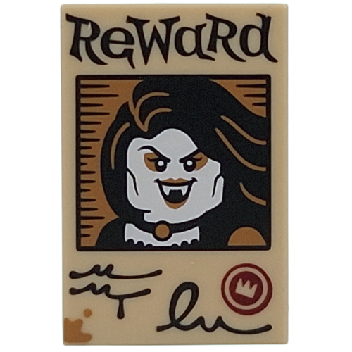 Tile 2 x 3 with Wanted Poster, 'REWARD', Vampire Print (Tan)