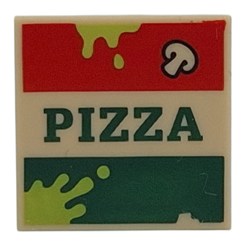 Tile 2 x 2 with Pizza Box, Mushroom, Lime Splotches Print (Tan)