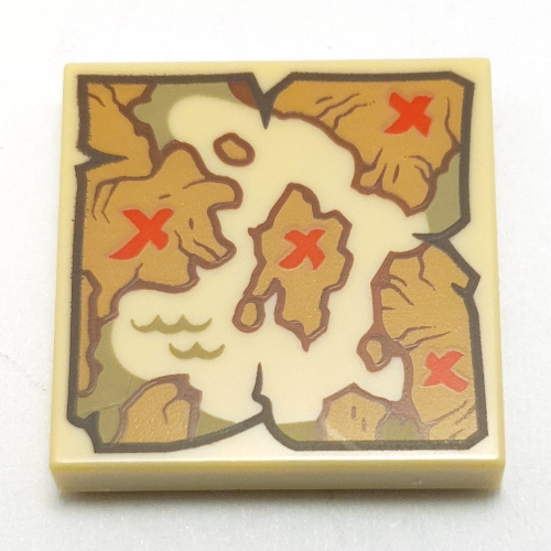Tile 2 x 2 with Nougat Map, Red Crosses (Golden Weapons) Print (Tan)